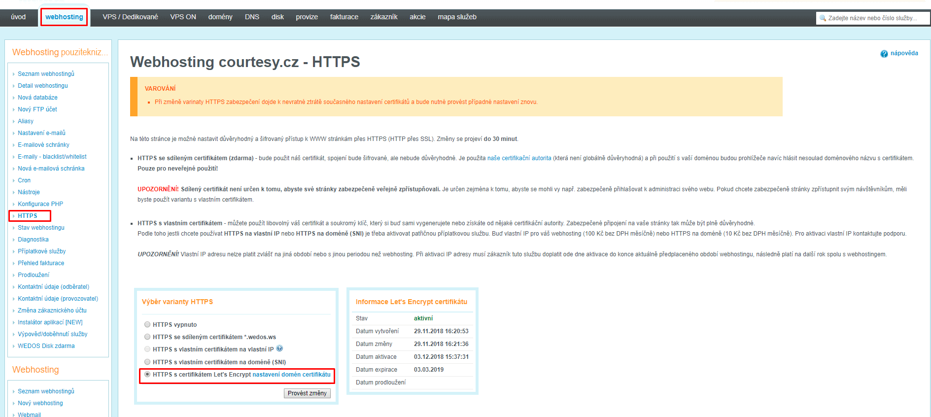 Jak vytvořit eshop: Nastavení SSL certifikátu u Wedosu